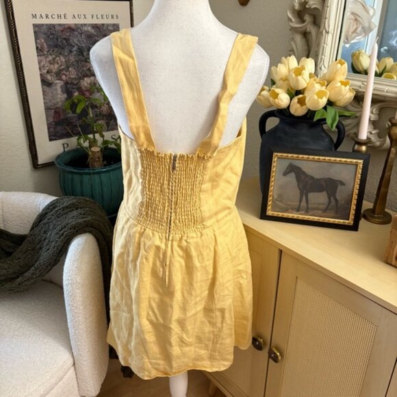 REFORMATION Brigitte Linen Dress‎ Smock Butter Yellow Mini Size 10 - Picture 5 of 9